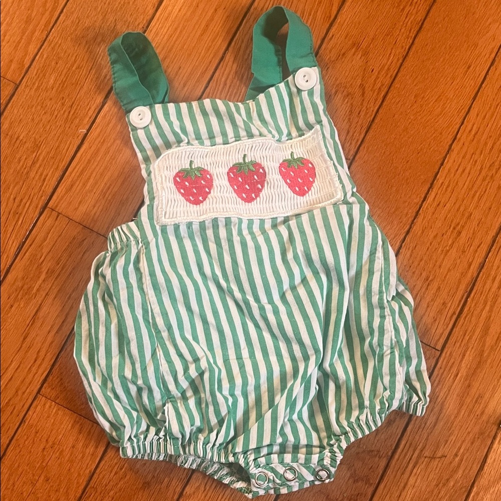 Green Striped Baby Girls' Seersucker  Patch Open Back Romper 100% Cotton